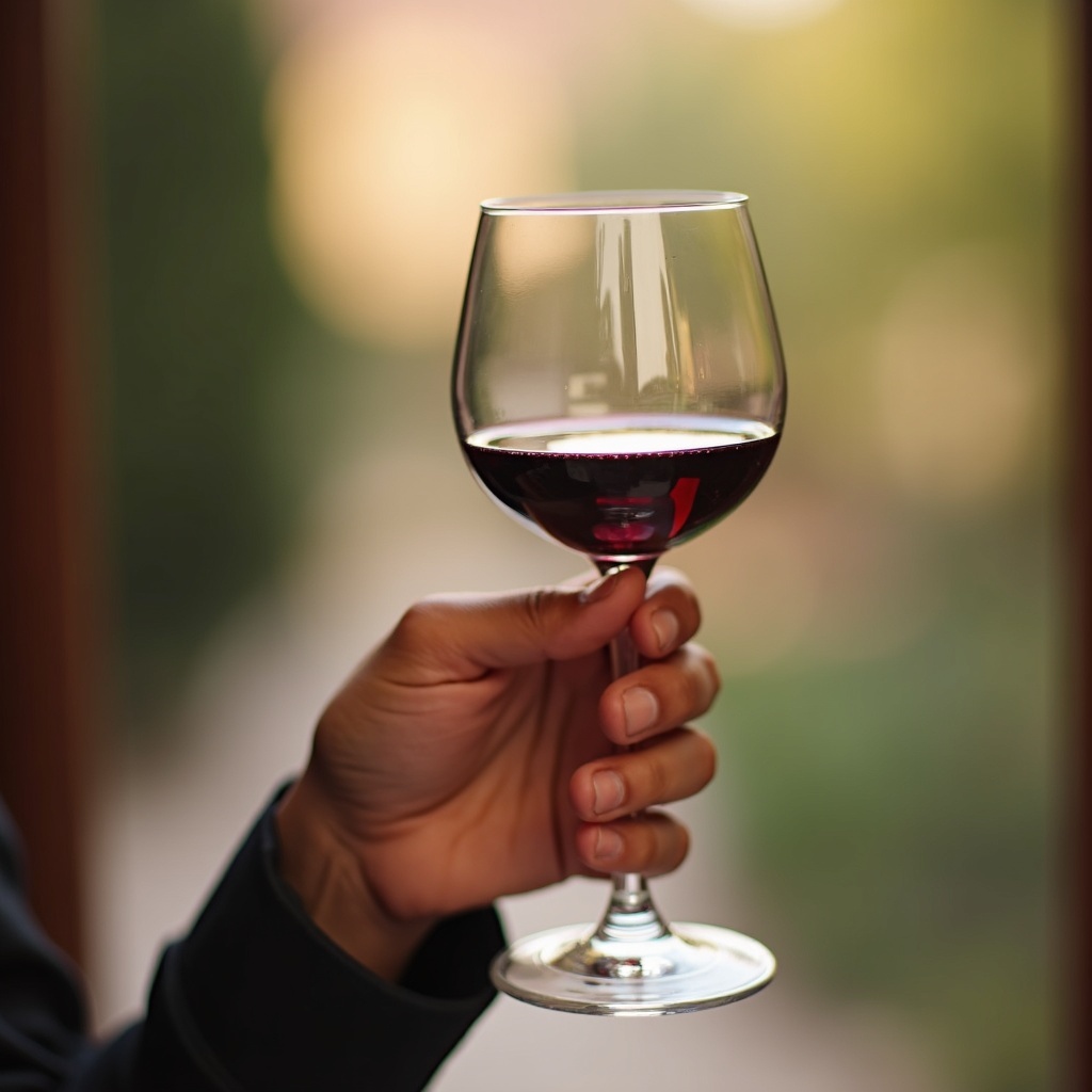 Popotniški detajl v mestu Žalec: A hand holding a glass of wine