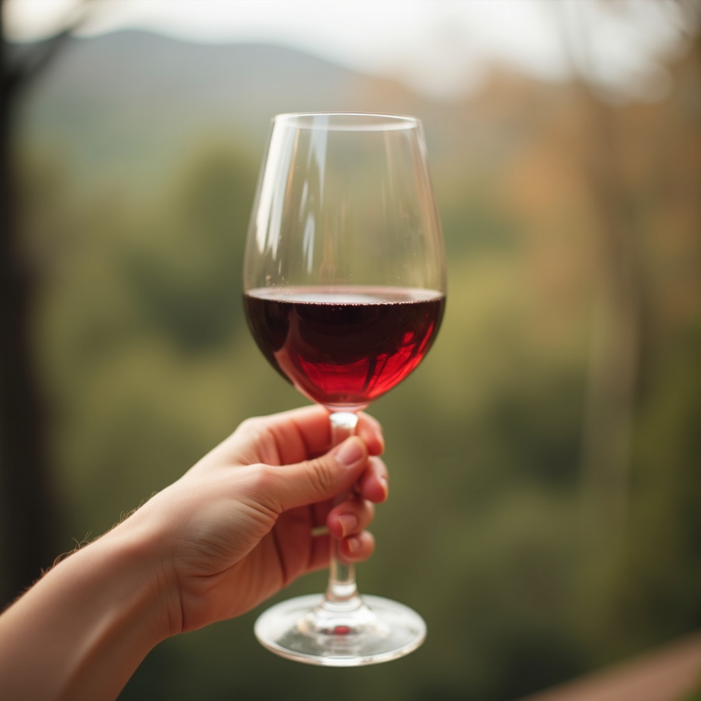 Popotniški detajl v mestu Sežana: A hand holding a glass of wine